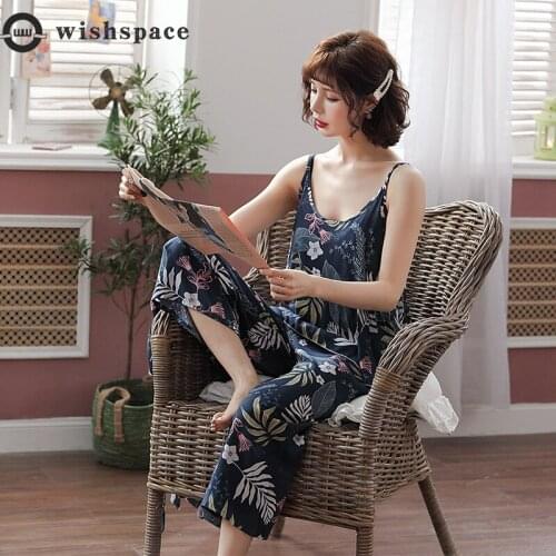 2021 Ms Han Edition Pajamas Silk Condole Belt Vest Wide-legged Pants Summer Two-piece Leisurewear Suit
