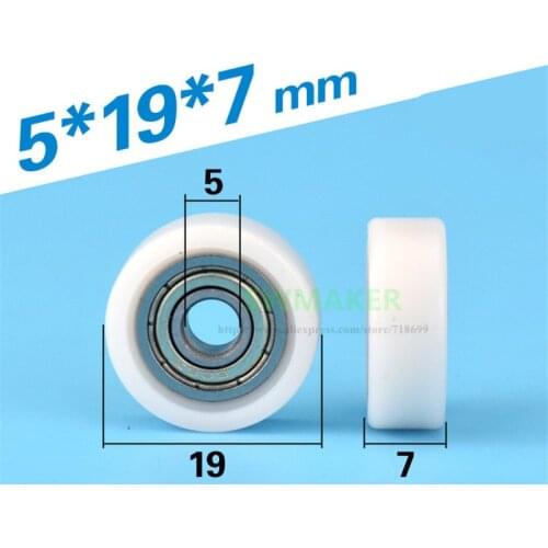 1pcs 5*19*7mm flat wheel plastic wrap, bearing pulley, drawers / showcase rollers, pom/ nylon wheels