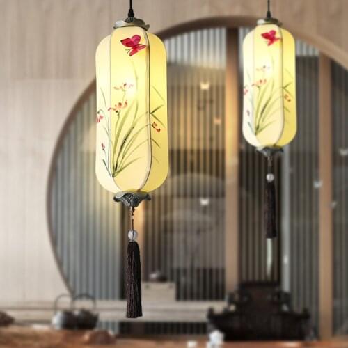 New Chinese style pendant lights hotel decoration hand-painted fabric tea room hot pot shop classical Restaurant lights LB030308