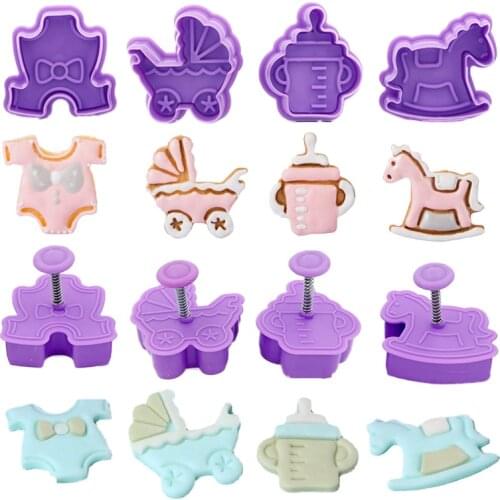 Baby Shower Supplies Cake Decorating Tools Cookie Cutter Mold Dies Gender Reveal Baby Bottle Carriage Onesie Rocking Horse