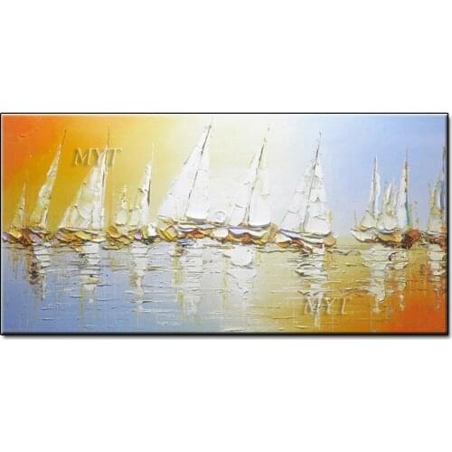 Sea And Ship Abstract Handpainted Beautiful Oil Painting Wall Art Home Decor Picture Modern Oil Painting On Canvas No Framed