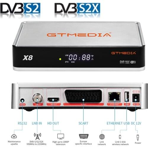NEW 2020 Satellite TV Receiver Gtmedia X8 Europe 19.2 E satellite update from V8 NOVA V9 Super V8X supports H.265 1080P decoder