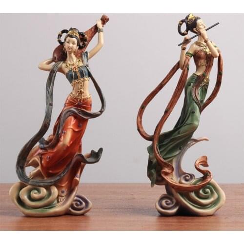 Chinese Zen Dunhuang Feitian Goddess Resin Statues Accessories Home room Table Furnishing Crafts Club Desktop Ornaments Decor