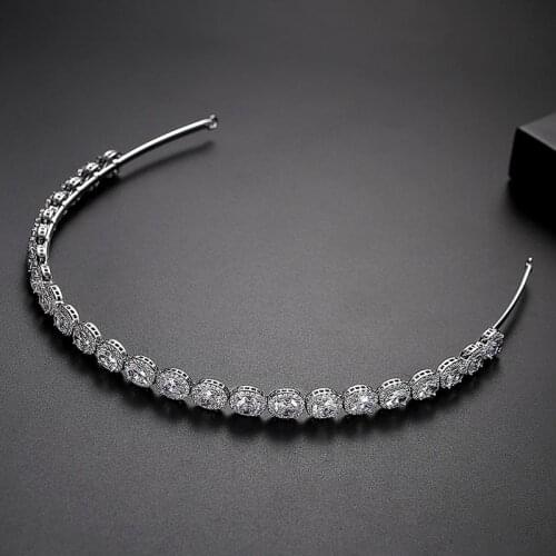 SLBRIDAL Copper Pave Setting Cubic Zircon Wedding Tiara Headband Bridal Queen Princess Party CZ Crown Bridesmaids Women Jewelry