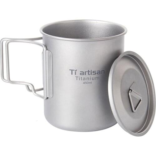 450ml Titanium Mug Tea cup Lightweight Coffee Mugs Outdoor Travel Drinkware with Folding Handle and Cover Ta8307