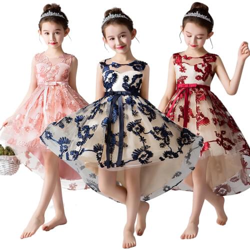 2019 New Flower Girl Party Romantic Wedding Bridesmaids Tail Dress Girls Birthday Party Graduation Party First Eucharist Dress