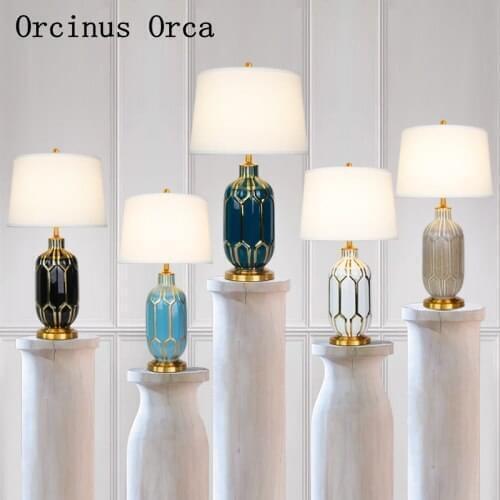 High-end customized American color ceramic desk lamp bedroom bedside lamp post-modern luxurious LED painted desk lamp