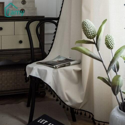 Curtain Finished Curtains for Living Room Bedroom Cotton and Linen Black Tassel Semi Blackout Kitchen Partition Drapes Windows