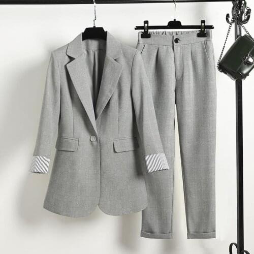 Women Blazer Guard Pants Two Pieces Set Vintage Single Button Blazer Jacket Trousers Suit Office Wear Women Suits Spring Autumn