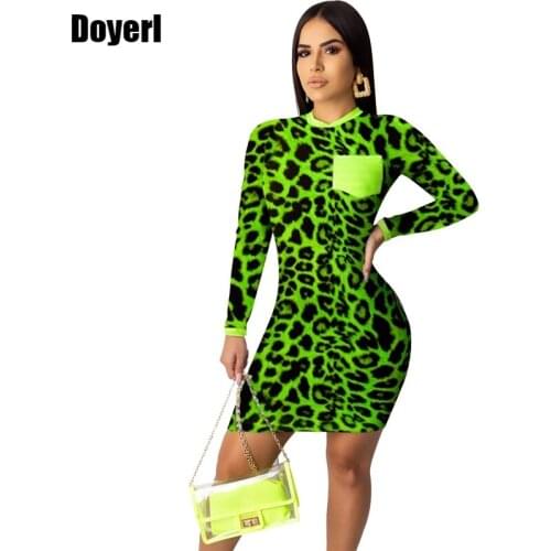 Winter Autumn Casual Bodycon Dress Women Long Sleeve Leopard Print Dress Streetwear New Arrival Fashion Short Mini Party Dress