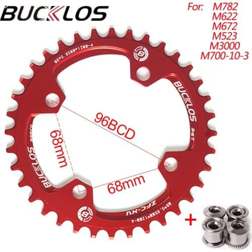 BUCKLOS Chainring 96BCD AL MTB Round Chainwheel Narrow Wide 32T/34T/36T/38T for Single Crankset bike parts Red Black