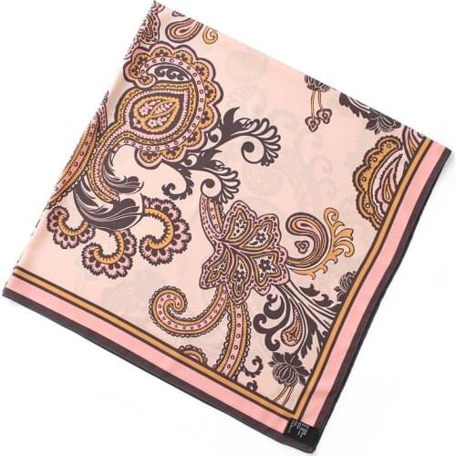 130*130cm women georgette satin silk square scarf paisley floral print headband bandana lady hijab bufanda shawl super large