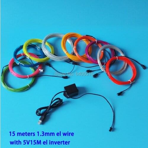 15Meter by USB5V 1.3mm EL Wire Flexible Neon Light Rope tape Strip LED Neon Lights For Holiday DIY Decoration 10 Colors Choice
