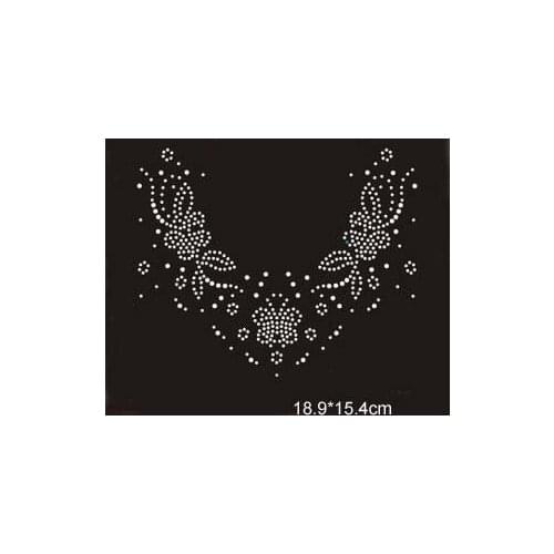2pc/lot Flower patches hot fix rhinestone for neckline iron on crystal transfers design rhinestones fix for sweater
