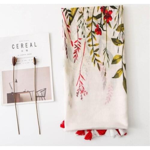 2019 Women Floral Pattern Cotton Tassel Scarf 10pcs/lot