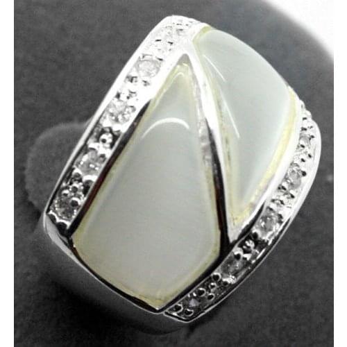 22*16mm RARE NATURAL CLEAR WHITE OPALS silver color RING SIZE 7/8/9/10