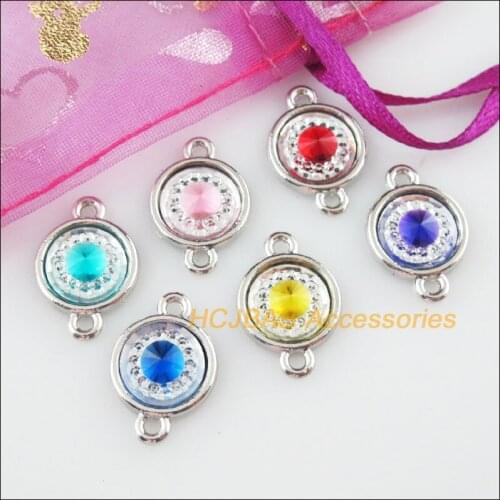 24 New Round Resin Connectors Mixed Charms Tibetan Silver Color Pendant 13x19mm
