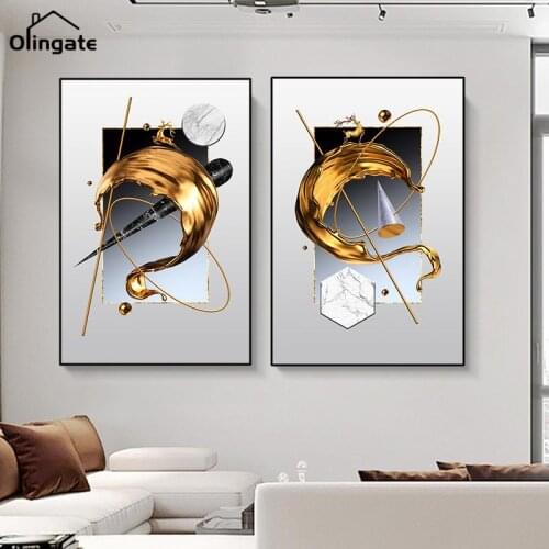 Abstract Nordic Golden Ink Splash Canvas Paintings Prints Modern Wall Art Poster for Gallery Bedroom Home Decor Pictures