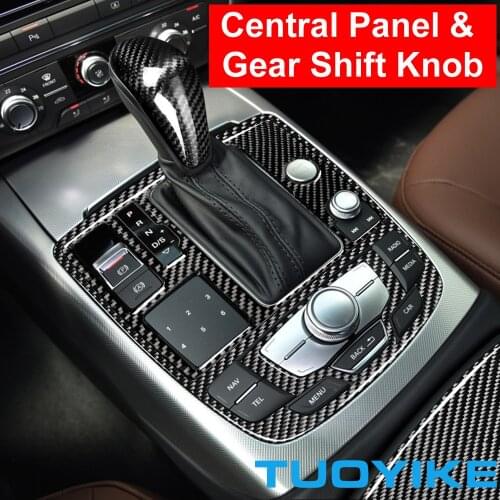 Car Styling Real Carbon Fiber Central Panel Box Gear Shift Knob Cover For Audi A6 S6 C7 A7 S7 4G8 2012-2018 Interior Accessories