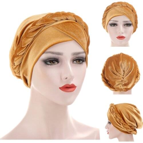 Velvet Turban Hat Mono Chromatic Single braid Hat Durag Pullover Hats Hair Scarf Head Wrap Fashion Hijabs Women Hair Auto Gele