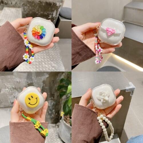Cute Pear Bracelet Shell Keychain Shiny Transparent Earphone Case for Samsung Galaxy Buds Live/Buds pro Wireless Headset Cover