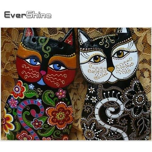 EverShine 5D Diamond Embroidery Cartoon Cat Pictures Of Rhinestones Full Round Diamond Painting Cross Stitch Mosaic Animals
