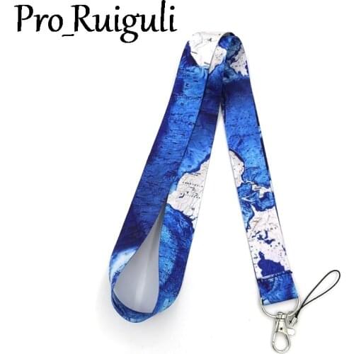 30pcs World map Neck Strap Lanyard keychain Mobile Phone Strap ID Badge Holder Rope Key Chain Keyrings cosplay Accessories Gifts