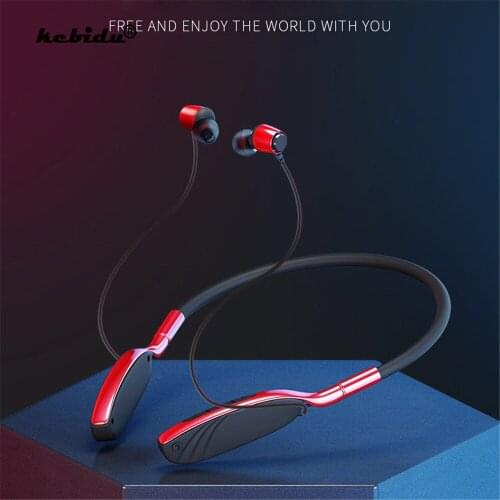 Kebidu Wireless Sports Earphone Bluetooth 5.0 Stereo Subwoofer Hanging Neck Metal Magnetic Headphone Sweat Proof With Microphone