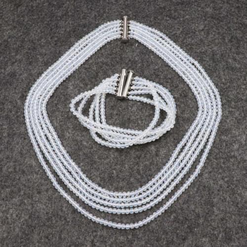 Dubai Jewelry Set Nigerian Wedding African Beads Crystal Bridal Jewellery Set Glass Crystal 5 Rows Necklace Bracelet Sets B237