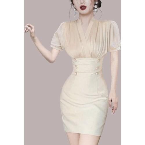 Korean Fashion Corset Mini Dress for Women Summer 2021 Short Sleeve Wrap Sexy Party Dress Ladies Streetwear Sheer Chiffon Dress