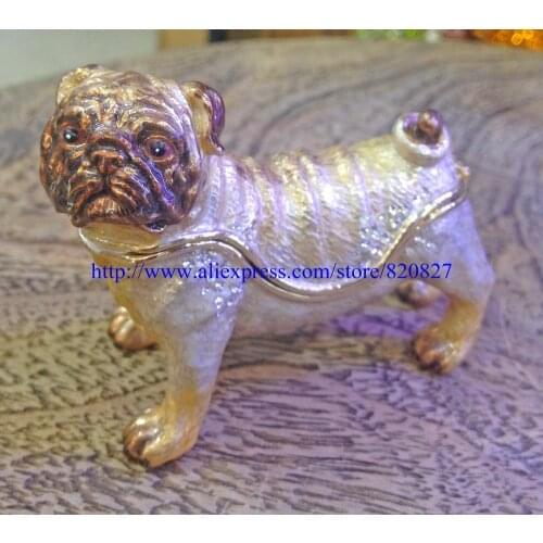 Hinged Trinket Box Bull Dog Trinket Box Boxer Dog Trinket Box with Czech Crystal