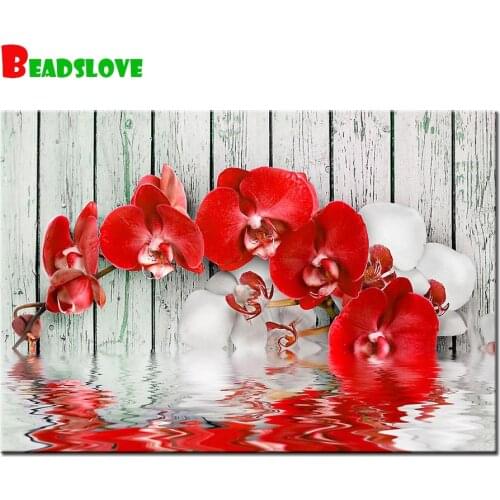 Red Orchids flowers diy full square round diamond embroidery rhinestones painting 5d diamond mazayka gift wall art