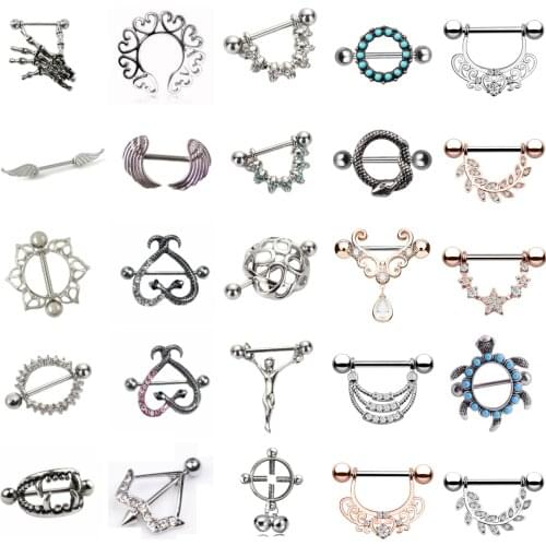 1pcs Women Titanium Nipple Piercing Heart Barbell 14G Opal Nipple Shield Flower Charming Nipple Rings For Body Piercing Jewelry