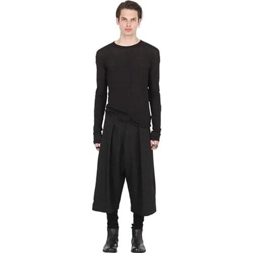 Fashion Korean Men Loose Wide leg Pants Men Women Hairdresser Personality Trend Loose Eight Pants Stage Show Trousers