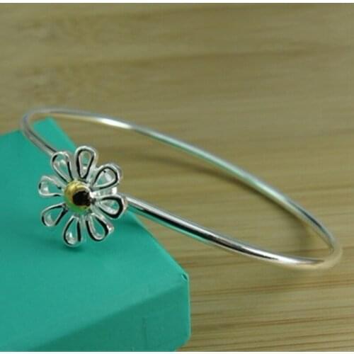 925 Silver Fashion Jewelry Fine Small Chrysanthemum Bangles For Women Wedding Engagement Party Gift