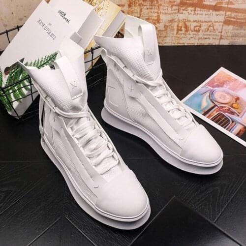 New Arrival Fashion Men Yellow Casual Shoes High Top Lace Up Trending Man Leisure Shoes Platform Hip Hop Zapatos White v23