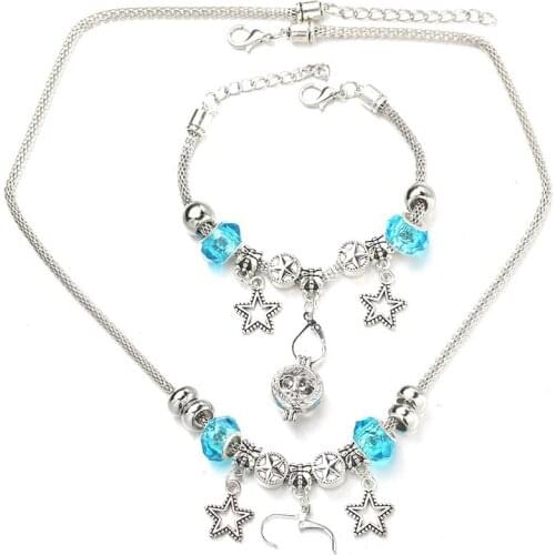 Star Necklace Bracelet Set Lobster Clasp Fine Bead Hollow Chain Beaded Bracelet With Hooks DIY Making Pendant Jewelry 078