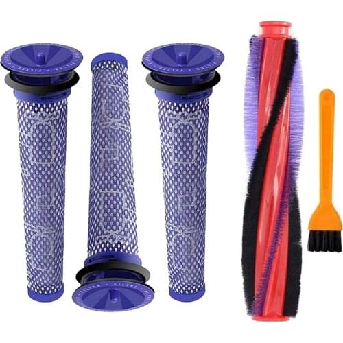 Replacement Accessory Kit 3 Pack Pre HEPA Filters and 1 Pack Brush Bar for Dyson V6 DC59 DC62 SV03 Vacuum Cleaner