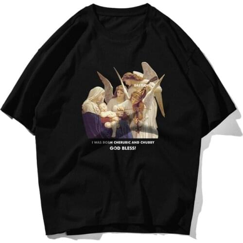 2021 New Fashion Ins Style Retro Oil Paiting Print T Shirts Men Qulity 100% Cotton Top Tee Skateboard White Pink Green T-shirt