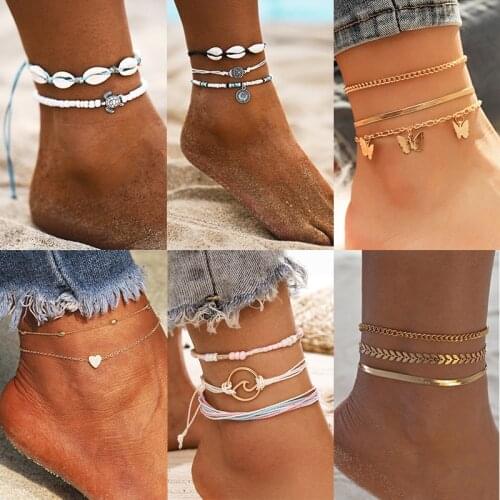 KSRA Bohemian Shell Anklet For Women Fashion Beads Skeleton Ocean Anklets Bracelet Foot Leg Summer Beach Jewelry 2021 New