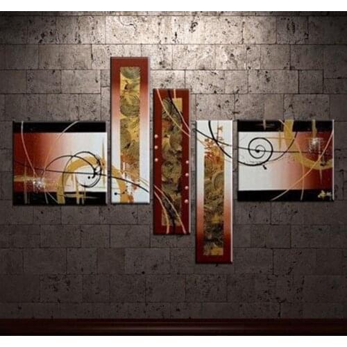 Package mail! Good quality Hand-painted Beautiful Line Office Room Decor Modern Abstract Art Oil Painting On Canvas 5 pcs/set