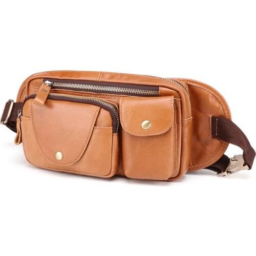 Men Waist Bag Genuine Leather Fanny Packs Fashion Belt Bum Bag Male Phone Pouch Chest Bag Mini Waist Back Pack Fathers Day Gift