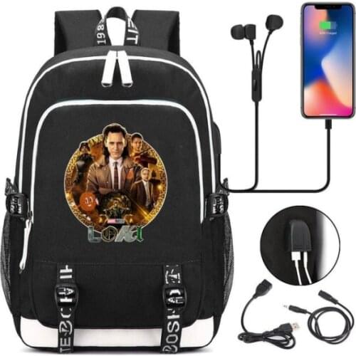 Fashion Men Women USB Backpacks Comics Cosplay Loki Backpack Student School Bags Travel Shoulder Laptop Bag