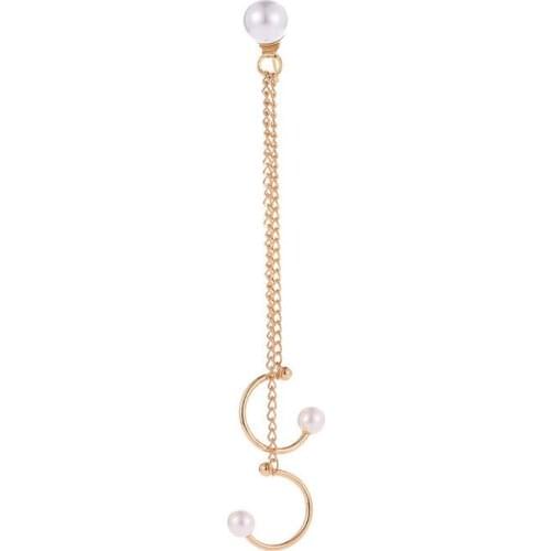 Elegant U-Shaped 2 Different Sizes Simulated Pearl Beads Double Thin Chains Golden Clip Earrings For Women Ear Cuff