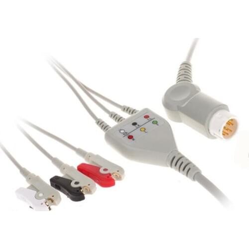 Compatible for Philips/HP 12Pin MP20/30/VM6 Patient Monitor ECG Cable One Piece 3 Leads, ECG Leadwires Cable Clip End AHA TPU