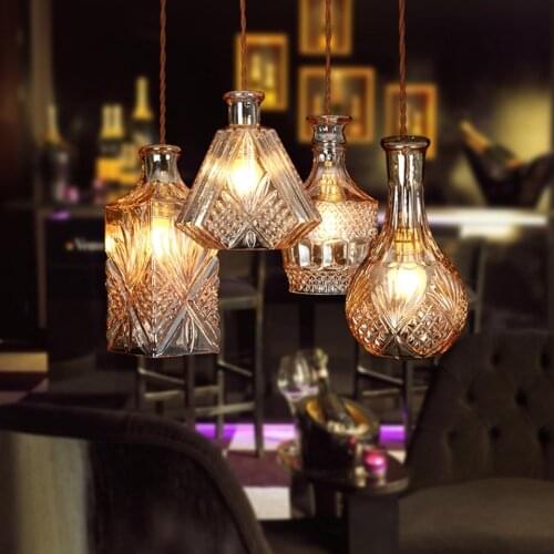Modern Minimalist Vintage Wine Bottle Pendant Lights CafeRoom/Bar Lamp Single Glass Pendant Lamps Decoration Indoor Lighting E27