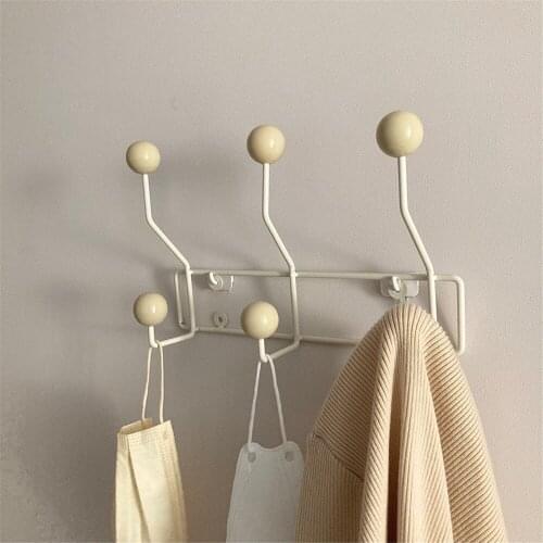 Vintage Korean Coat Hanger Solid Wood Cream Color Wrought Iron Hook Home Decor Clothing Store Dessert Shop Wall Door Decoration