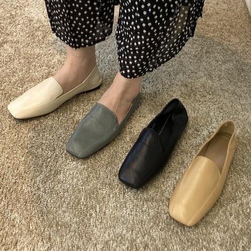2021 new Womens Flat Shoes Square Toe Slip-On Shallow Women Loafers Pu Leather Ladies Moccasins Female Flats Concise 2021 New