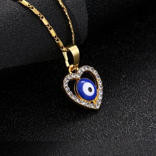 Classic Elements Royal Blue Turkey Evil Eye Heart Shape Female Necklace Lucky Eye Necklace Love Gift Wholesale