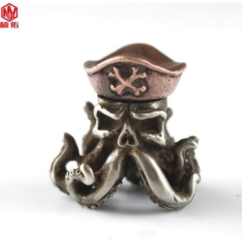 1PCS Retro Vintage Octopus Skull Brass Knife Bead Car Keychain Paracord Outdoor Camping Accessories
